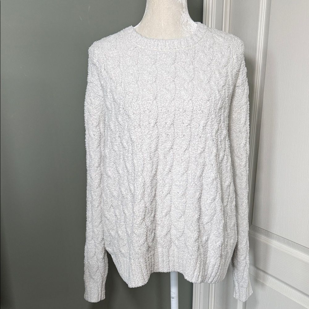 Splendid Textured Cable Knit Sweater Cream White Soft Cozy Pullover Size Medium